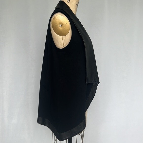 People Like Frank Anthropologie Edgy Black Leather Trim Waterfall Open Vest Sz 6 - Picture 5 of 8